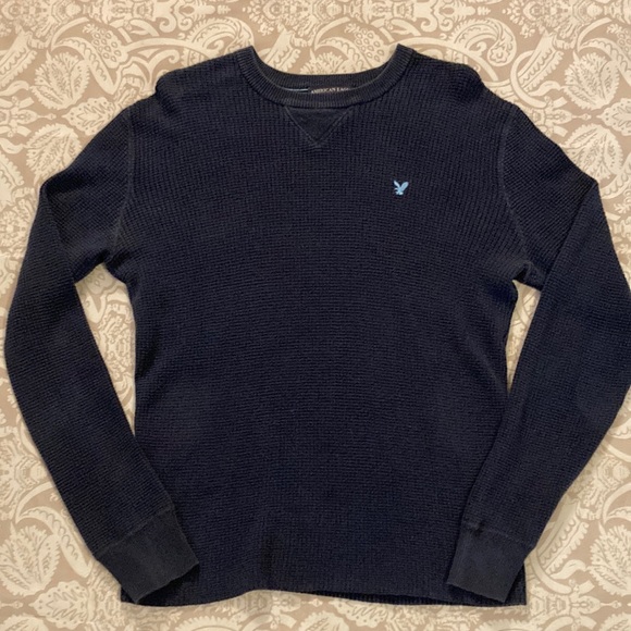 Men’s American Eagle Sweater | Navy Blue Textured Knit | Size Small | Warm & Sty - Picture 4 of 5